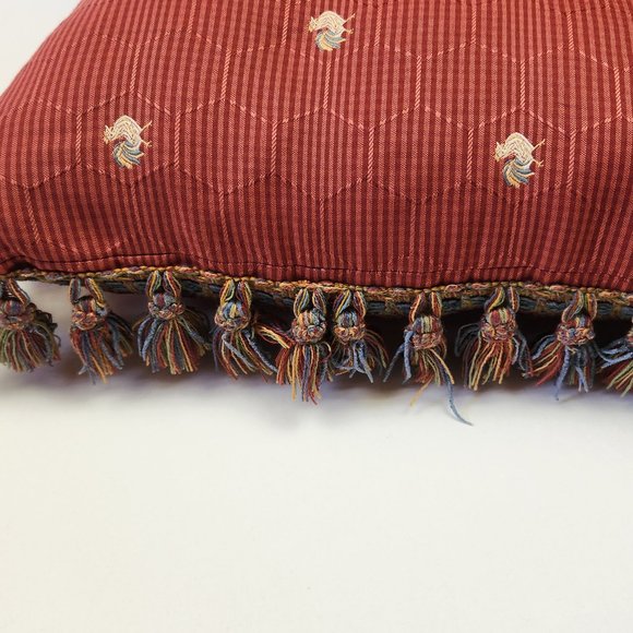 Chicken Embroidered Striped Throw Pillow with Tassels - Picture 3 of 5